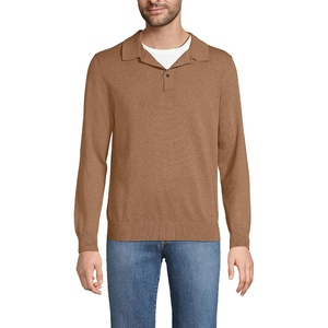 image:imageLands End Mens Long Sleeve Cotton Sweater PoloSoft Camel Brown Heather