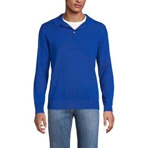 image:imageLands End Mens Long Sleeve Cotton Sweater PoloVibrant Lapis