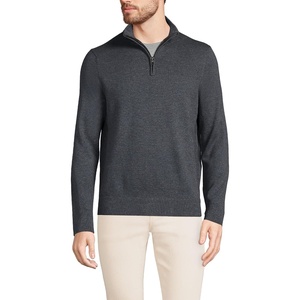 image:imageLands End Mens Long Sleeve Fine Gauge Cotton Quarter Zip SweaterCharcoal Heather