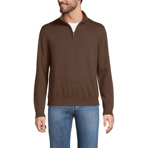 image:imageLands End Mens Long Sleeve Fine Gauge Cotton Quarter Zip SweaterDark Walnut Brown
