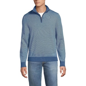 image:imageLands End Mens Long Sleeve Fine Gauge Cotton Quarter Zip SweaterLight Indigo Blue Stripe