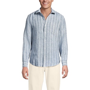 image:imageLands End Mens Long Sleeve Linen ShirtBaltic TealWhite Stripe