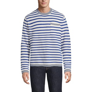 image:imageLands End Mens Long Sleeve Textured Cotton Crewneck SweaterIvory LatteLapis Stripe