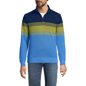 image:imageLands End Mens Quarter Zip Pullover SweaterMuted Cobalt Placed Stripe