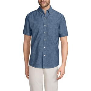 image:imageLands End Mens Short Sleeve Button Down Chambray ShirtDark Wash
