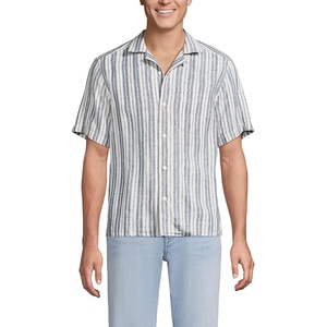 image:imageLands End Mens Short Sleeve Camp Collar Hawaiian ShirtLight IndigoIvory Stripe