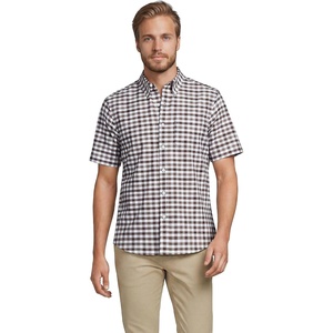 image:imageLands End Mens Short Sleeve Sail Rigger ShirtCarafeVintage Taupe Gingham