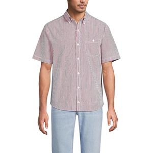 image:imageLands End Mens Short Sleeve Seersucker ShirtCompass RedNavy Stripe
