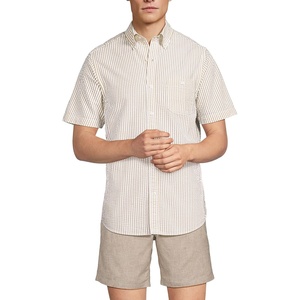 image:imageLands End Mens Short Sleeve Seersucker ShirtGolden Sand Banker Stripe