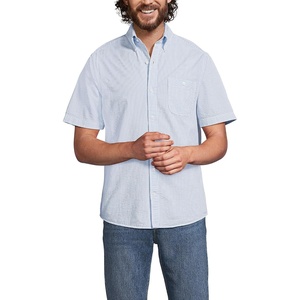image:imageLands End Mens Short Sleeve Seersucker ShirtSoft French Blue Stripes