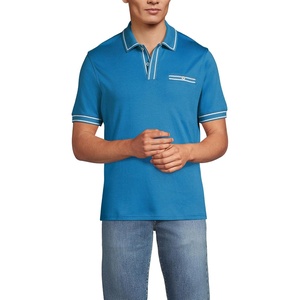 image:imageLands End Mens Short Sleeve Tipped Welt Pocket AmericanGrown Supima Cotton PoloBlue Hyacinth