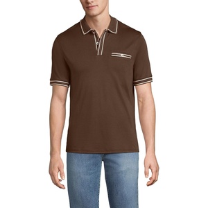 image:imageLands End Mens Short Sleeve Tipped Welt Pocket AmericanGrown Supima Cotton PoloDark Walnut Brown