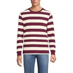 image:imageLands End Mens SuperT Long Sleeve TShirtBurgundyIvory Even Stripe
