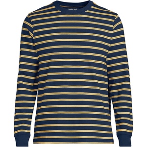 image:imageLands End Mens SuperT Long Sleeve TShirtNavyMineral Yellow Stripe