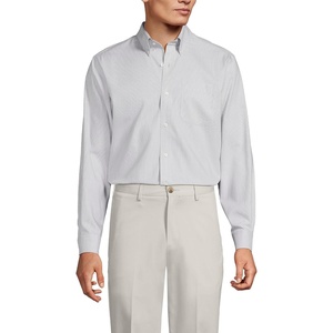 image:imageLands End Mens Tailored Fit No Iron Solid AmericanGrown Supima Cotton Pinpoint Buttondown Collar Dress ShirtFog Gray Glen Plaid