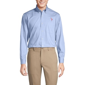 image:imageLands End Mens Tailored Fit No Iron Solid AmericanGrown Supima Cotton Pinpoint Buttondown Collar Dress ShirtLight Blue