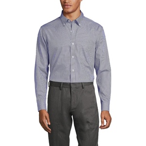 image:imageLands End Mens Tailored Fit No Iron Solid AmericanGrown Supima Cotton Pinpoint Buttondown Collar Dress ShirtRich Sapphire Check