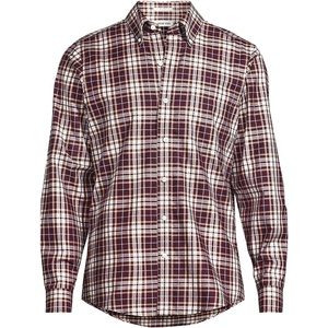 image:imageLands End Mens Tailored Fit No Iron Twill Long Sleeve ShirtLush BurgundyTan Plaid