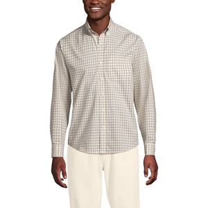 image:imageLands End Mens Traditional Fit Essential Lightweight Poplin ShirtDesert Tan Gingham