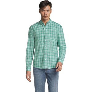 image:imageLands End Mens Traditional Fit Essential Lightweight Poplin ShirtMineral AquaSeagrass Plaid