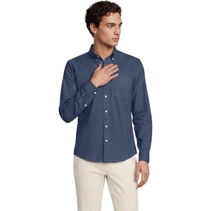 image:imageLands End Mens Traditional Fit Essential Lightweight Poplin ShirtNightfall Blue