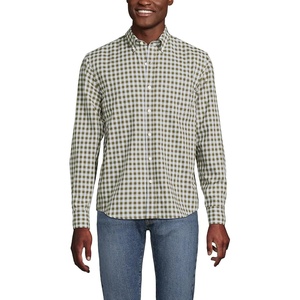 image:imageLands End Mens Traditional Fit Essential Lightweight Poplin ShirtOlive Drab Gingham