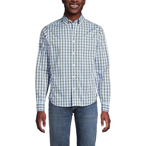 image:imageLands End Mens Traditional Fit Long Sleeve Travel Kit ShirtOlive DrabBlue Plaid