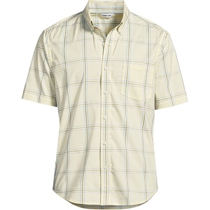 image:imageLands End Mens Traditional Fit Short Sleeve Travel Kit ShirtPale YellowBlue Plaid