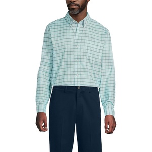 image:imageLands End Mens Traditional Fit Solid No Iron AmericanGrown Supima Oxford Dress ShirtPale SkyEucalyptus Plaid