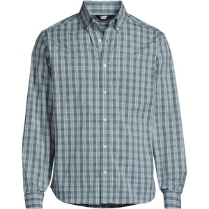 image:imageLands End Mens Wrinkle Resistant Dress ShirtEucalyptusWhite Plaid