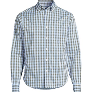 image:imageLands End Mens Wrinkle Resistant Dress ShirtOlive DrabBlue Plaid