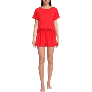 image:imageLands End Womens Cooling 2 Piece Pajama Set  Short Sleeve Tee and ShortsCoral Red