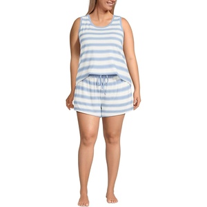 image:imageLands End Womens Cooling 3 Piece Pajama Set  Robe Tank and ShortsMisty Blue Stripe