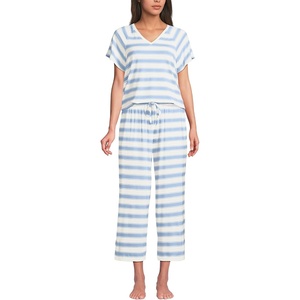 image:imageLands End Womens Cooling Pajama Set  Short Sleeve Top and Crop PantsMisty Blue Stripe