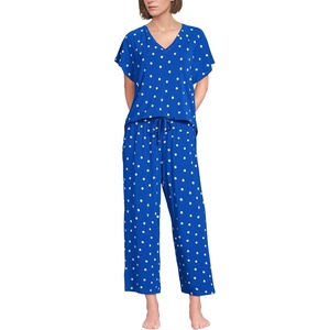 image:imageLands End Womens Cooling Pajama Set  Short Sleeve Top and Crop PantsVibrant Lapis Dot