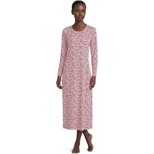 image:imageLands End Womens Cotton Long Sleeve Midcalf NightgownCompass Red Pressed Flower