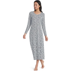 image:imageLands End Womens Cotton Long Sleeve Midcalf NightgownIvoryDeep Sea Pressed Flower