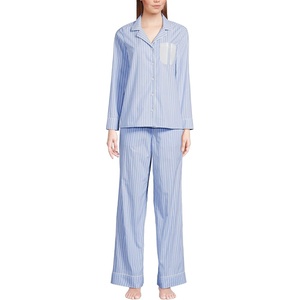 image:imageLands End Womens Cotton Poplin 2 Piece Pajama Set  Long Sleeve Top and PantsCrisp Blue Stripe