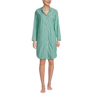 image:imageLands End Womens Cotton Poplin Long Sleeve Sleepshirt NightgownVibrant Clover Multi Stripe