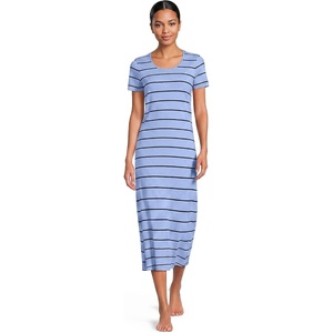 image:imageLands End Womens Cotton Short Sleeve Midcalf NightgownClear Blue SkyNavy Stripe