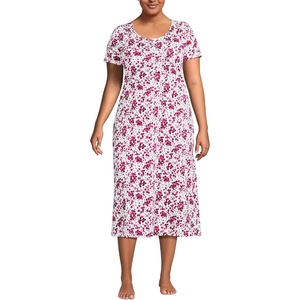 image:imageLands End Womens Cotton Short Sleeve Midcalf NightgownHot Pink Floral