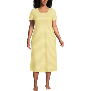 image:imageLands End Womens Cotton Short Sleeve Midcalf NightgownYellow Bliss Simple Stripe