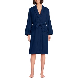 image:imageLands End Womens Cotton Terry Knee Length Spa Bath RobeDeep Sea Navy
