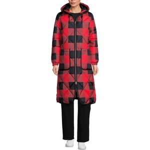 image:imageLands End Womens FeatherFree Insulated Diamond Quilted Maxi CoatCompass Red Check