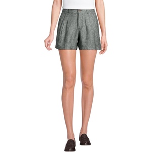 image:imageLands End Womens High Rise Pleated Aline 5 Linen ShortsForest Moss Linen