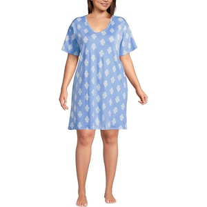 image:imageLands End Womens Interlock Above the Knee NightgownLight Sea Blue Floral Bouquets