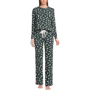image:imageLands End Womens Knit 2 Piece Pajama Set  Long Sleeve Top and PantsForestIvory Ditsy Floral