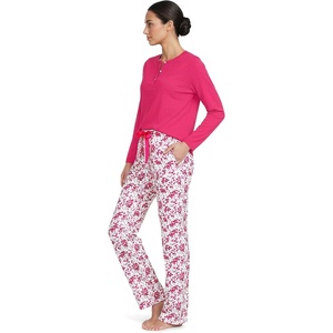 image:imageLands End Womens Knit 2 Piece Pajama Set  Long Sleeve Top and PantsHot Pink Floral