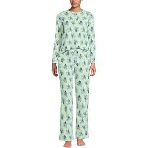 image:imageLands End Womens Knit 2 Piece Pajama Set  Long Sleeve Top and PantsMintBlue Sky Vintage Floral