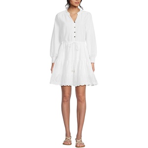 image:imageLands End Womens Long Sleeve Eyelet Mini Popover DressWhite Eyelet
